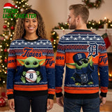 Detroit Tigers Baby Yoda Holding Baseball Ugly Christmas Sweater