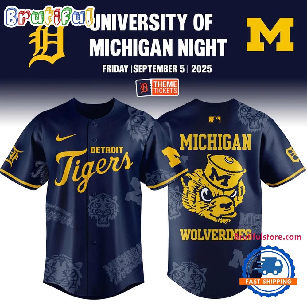 Detroit Tigers x Michigan Wolverines Night Game 2025 Baseball Jersey