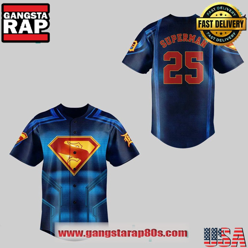 Detroit Tigers x Superman 2025 Special Edition Baseball Jersey Shirt