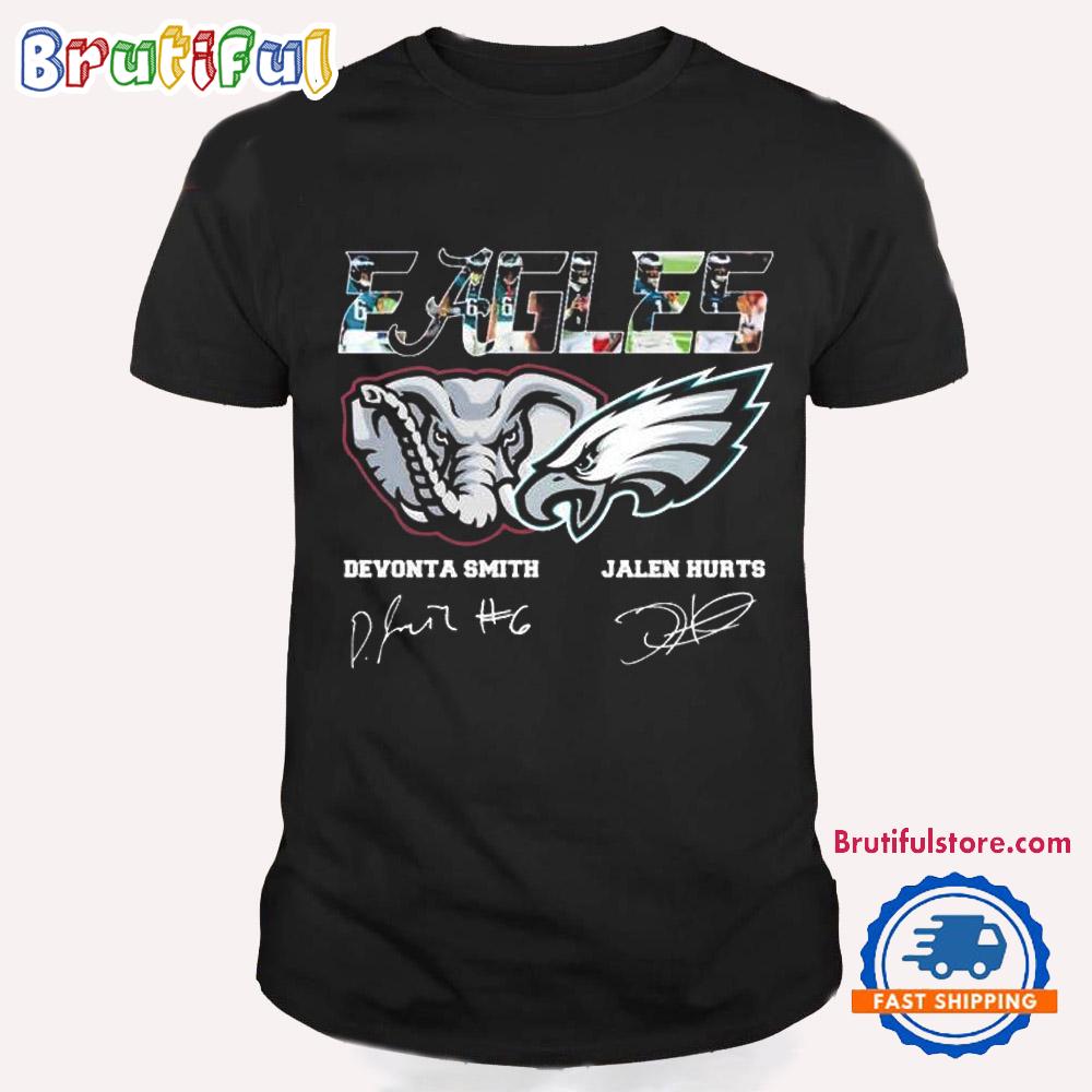 Devonta Smith Jalen Hurts Philadelphia Eagles X Alabama Crimson Tide Signatures T Shirt