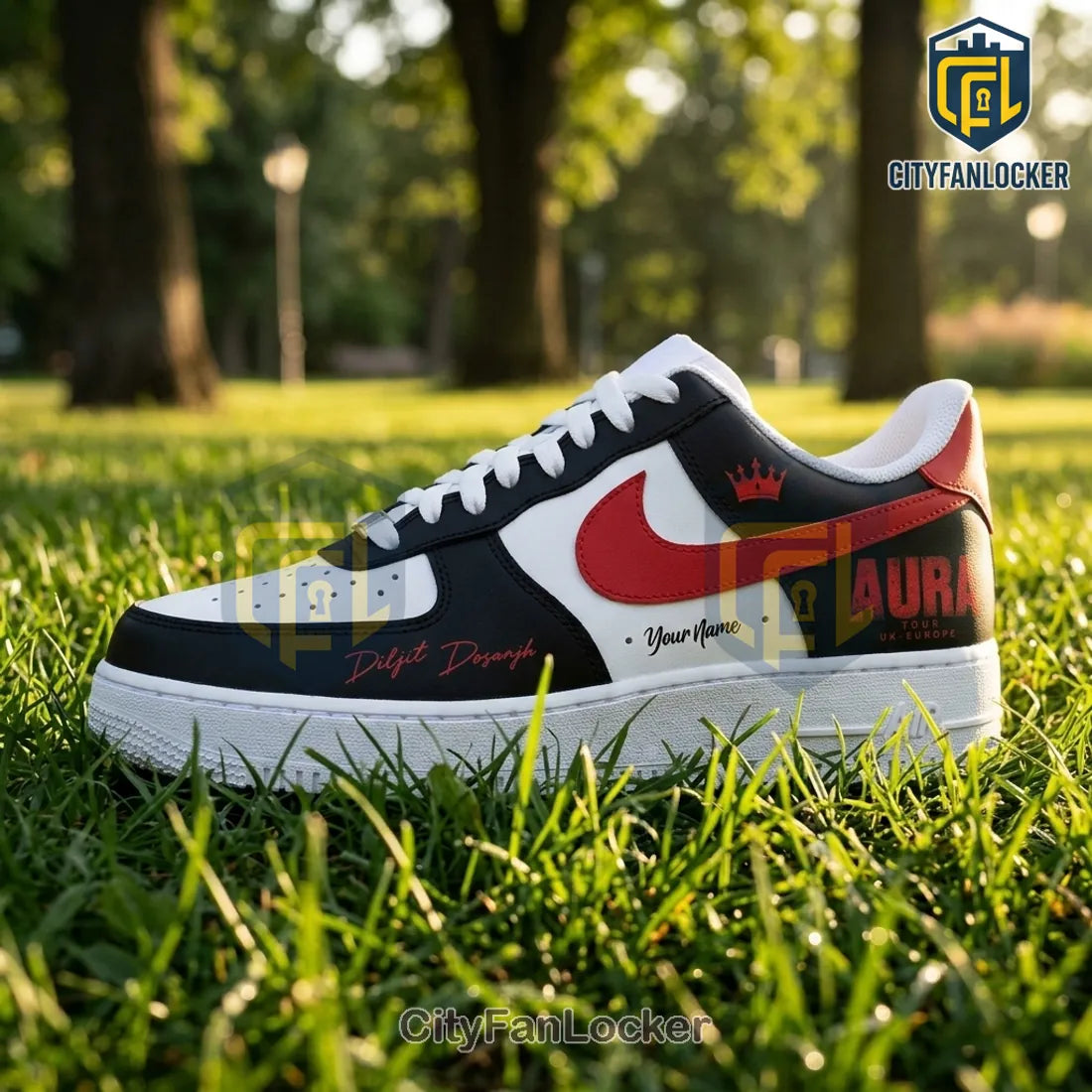 Diljit Dosanjh Aura Tour Black Red Air Force 1 Sneakers