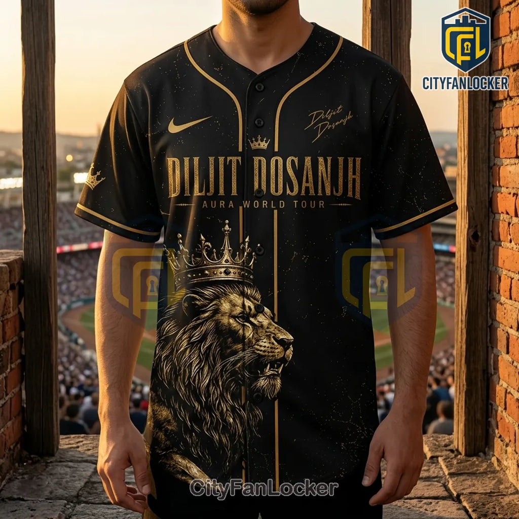 Diljit Dosanjh Aura World Tour Black Gold Baseball Jersey
