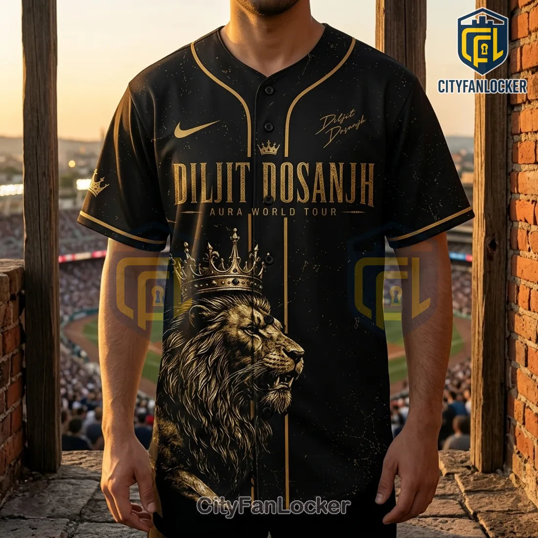 Diljit Dosanjh Aura World Tour Black Gold Baseball Jersey