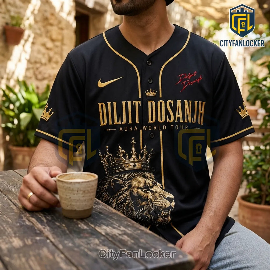 Diljit Dosanjh Aura World Tour Black Gold Baseball Jersey