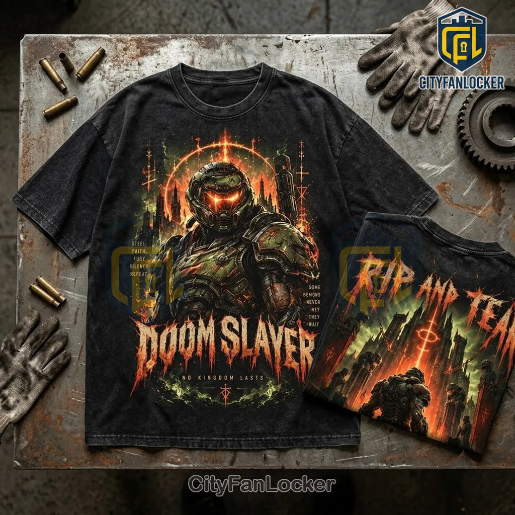 Doom Slayer Hellfire Battle Distressed T-Shirt
