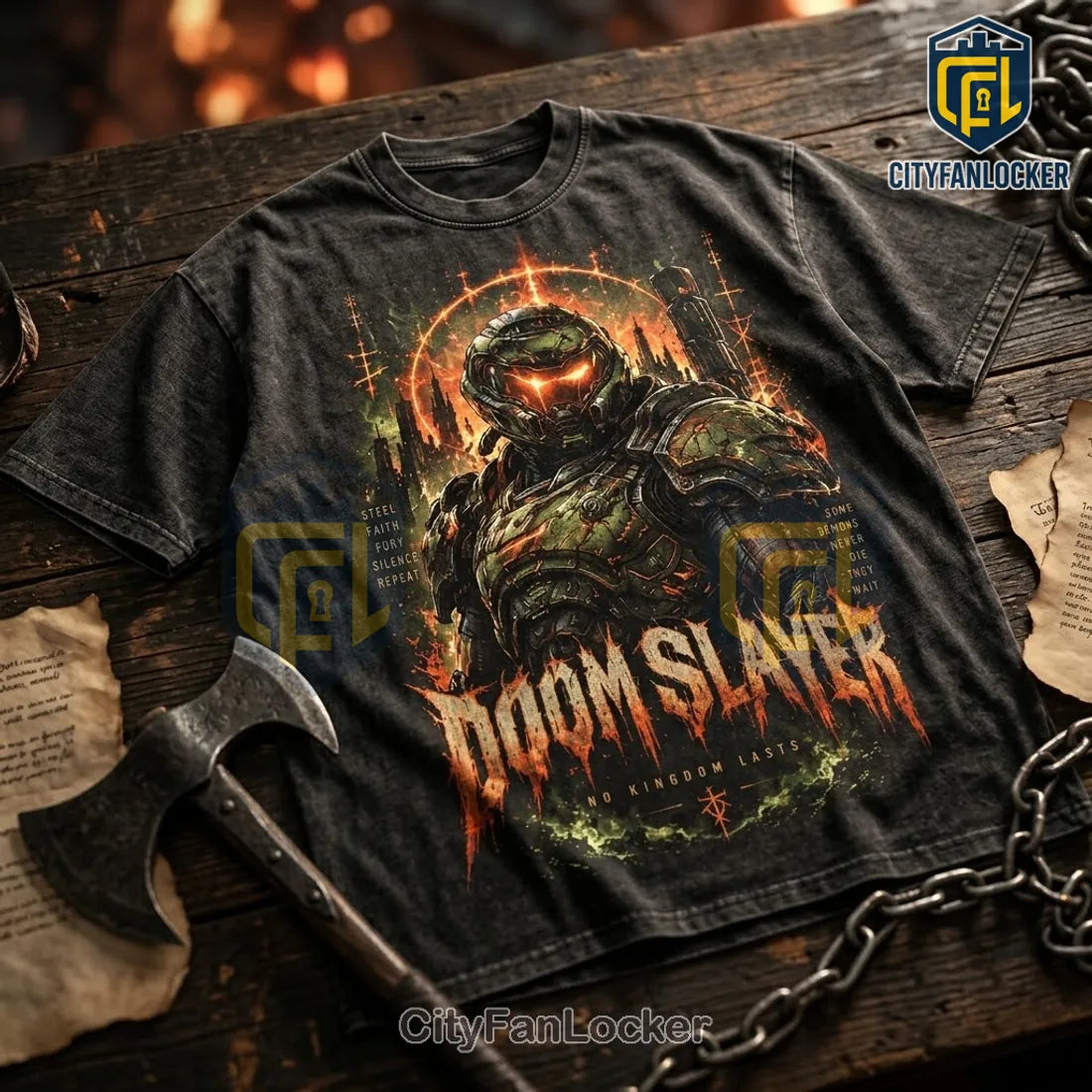 Doom Slayer Hellfire Battle Distressed T-Shirt