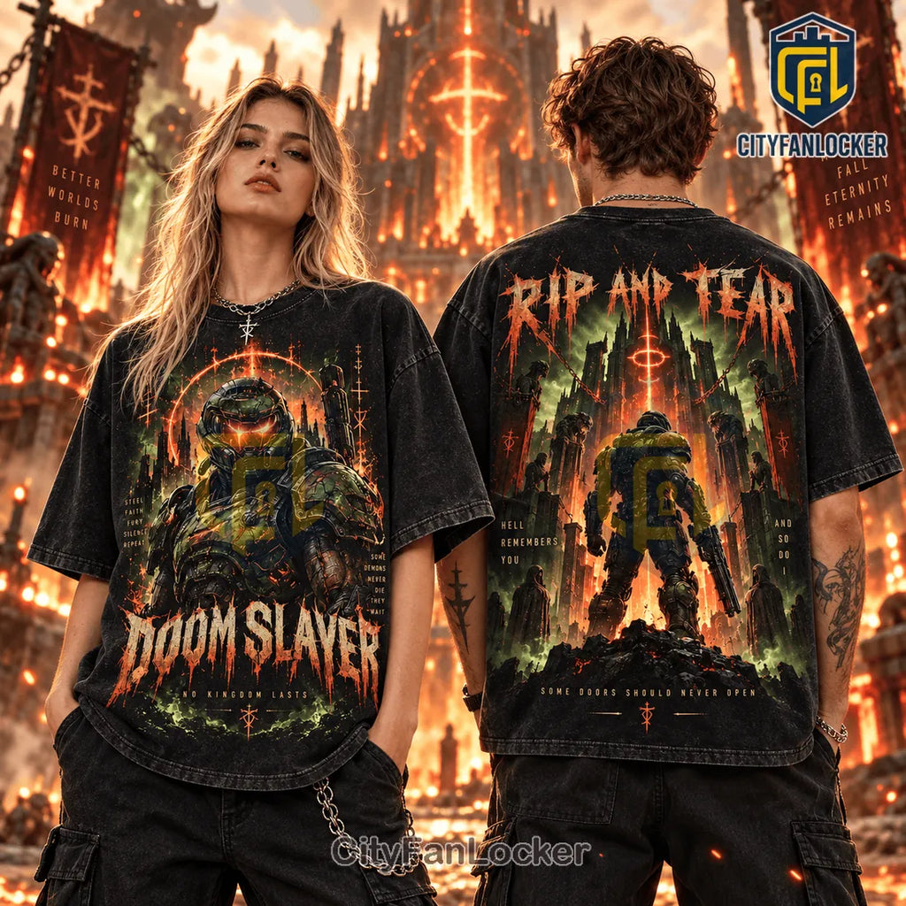 Doom Slayer Hellfire Battle Distressed T-Shirt