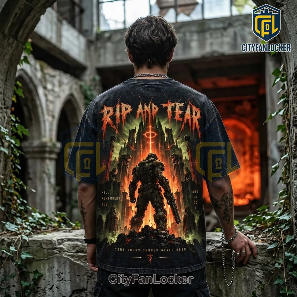 Doom Slayer Hellfire Battle Distressed T-Shirt