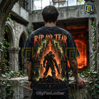 Doom Slayer Hellfire Battle Distressed T-Shirt