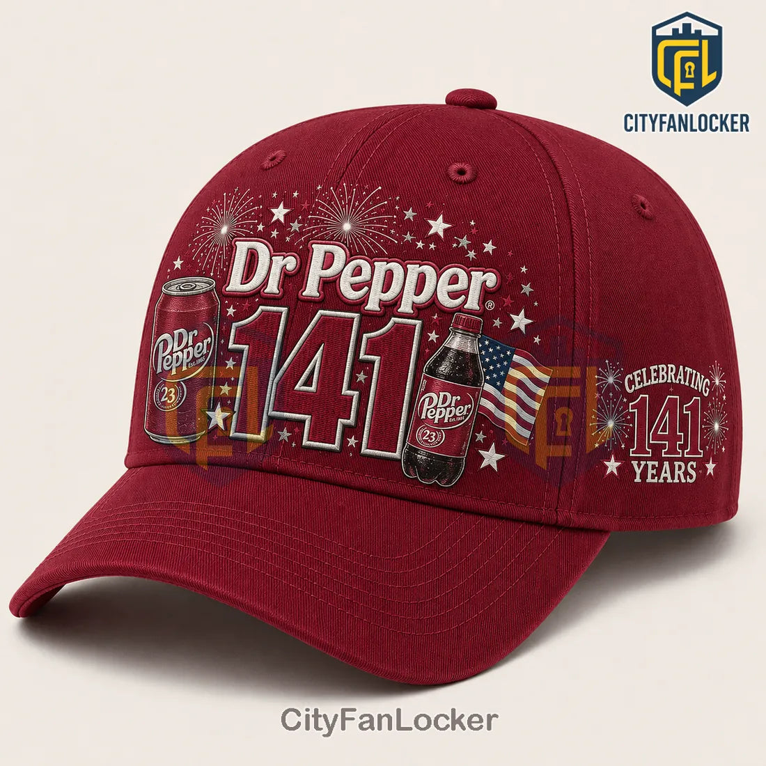 Dr Pepper 141st Anniversary Burgundy Baseball Cap