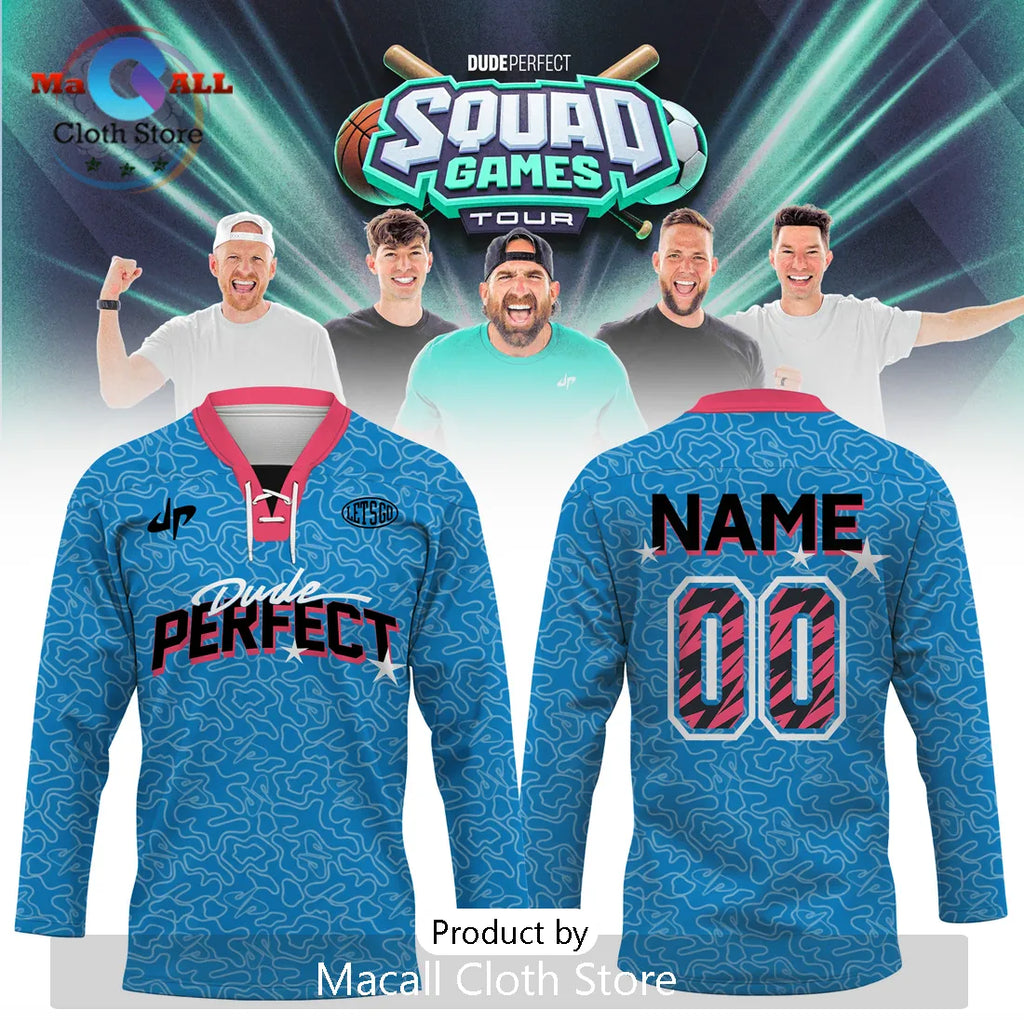 Dude Perfect Squad Games Tour 2026 Personalized Blue Hockey Jersey