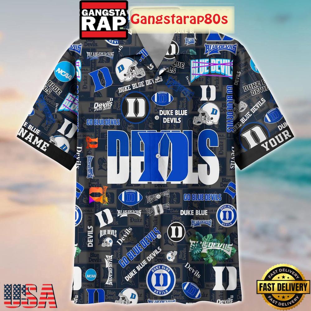 Duke Blue Devils Solgan Go Blue Devils True Fan Spirit Custom Name Aloha Hawaiian Shirt