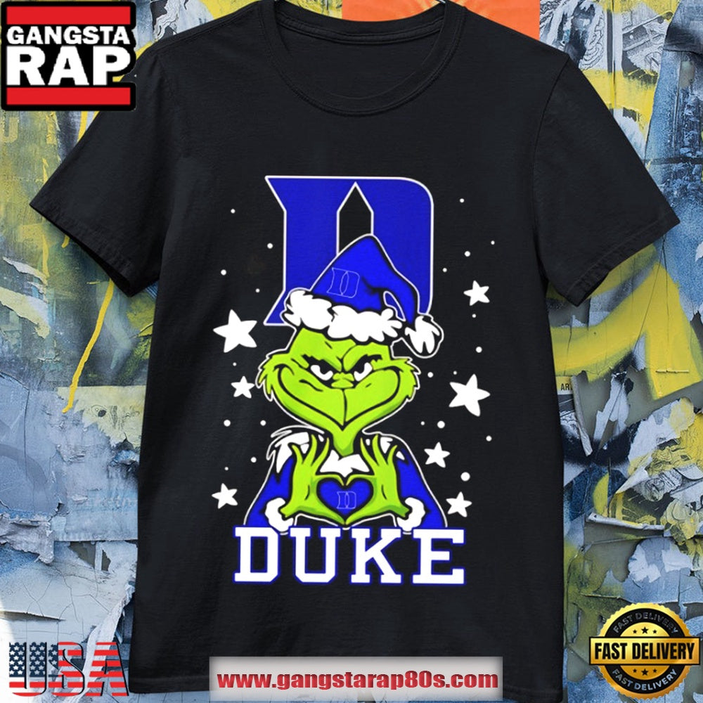 Duke Blue Devils x Grinch Heart Hand Christmas 2025 T Shirt