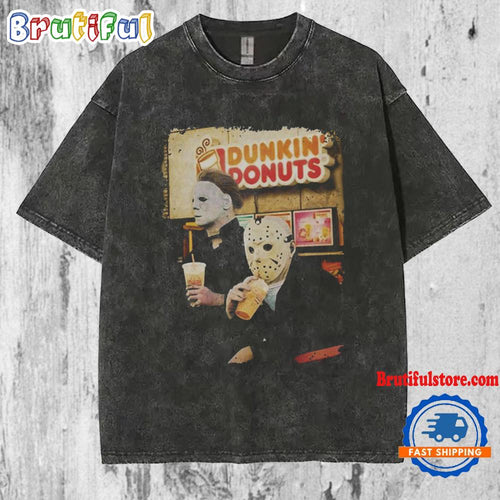 Dunkin’ Donuts Michael Myers Jason Voorhees Horror Movies Halloween Mineral Wash T Shirt