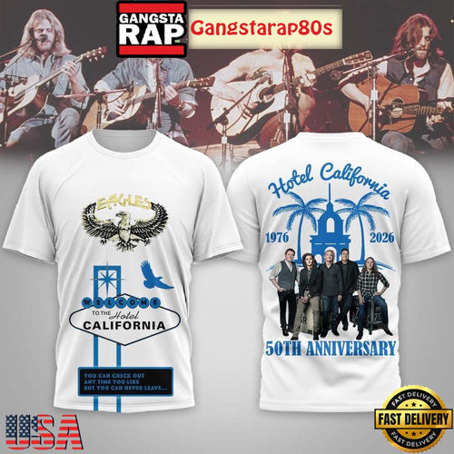 Eagles Hotel California 50th Anniversary 2026 Unisex White Shirt