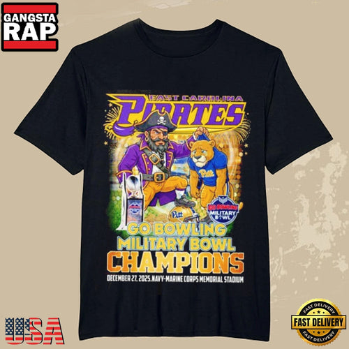 East Carolina Pirates 2025 Go Bowling Military Bowl Champions T Shirt