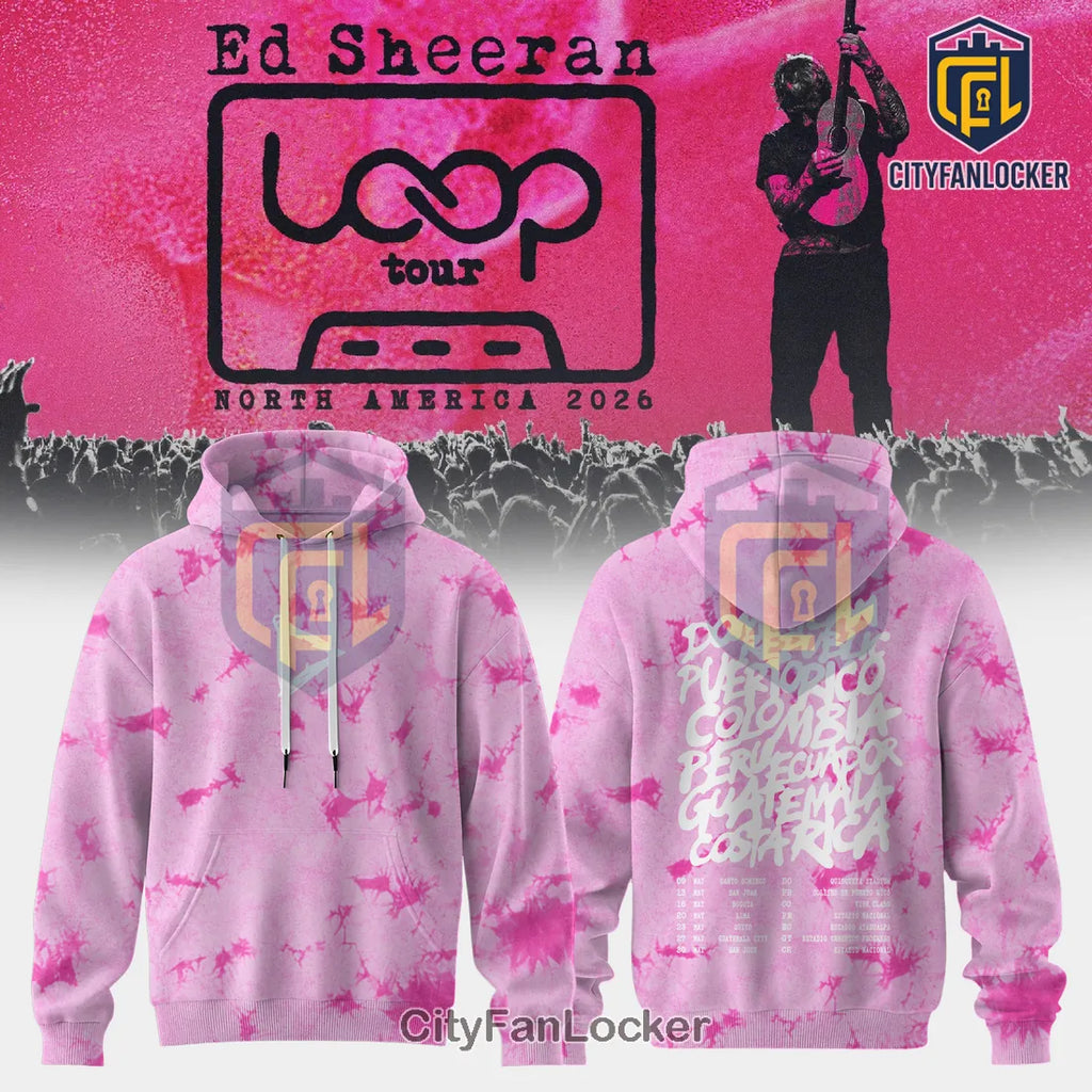 Ed Sheeran LOOP Tour 2026 Pink Tie-Dye Concert Merch Hoodie