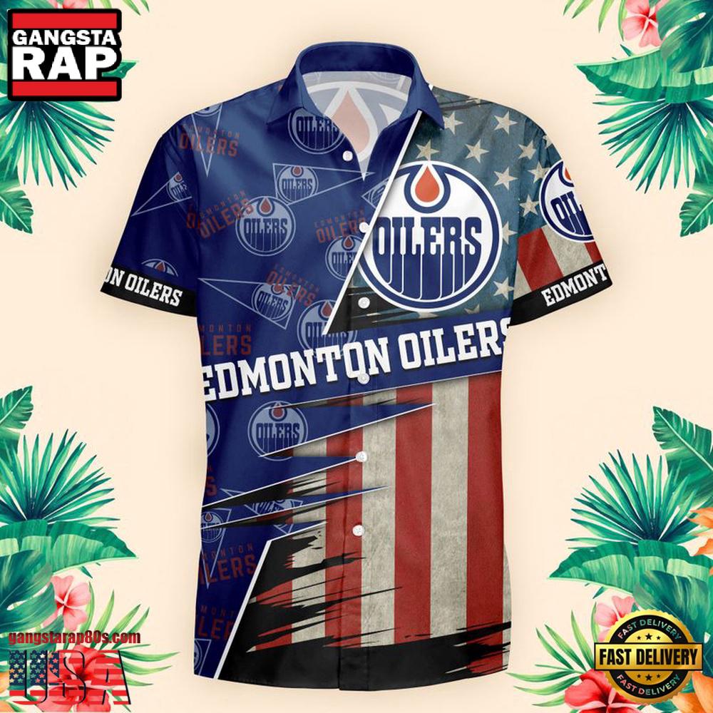 NFL Edmonton Oilers US Flag Pattern Hawaiian Shirt