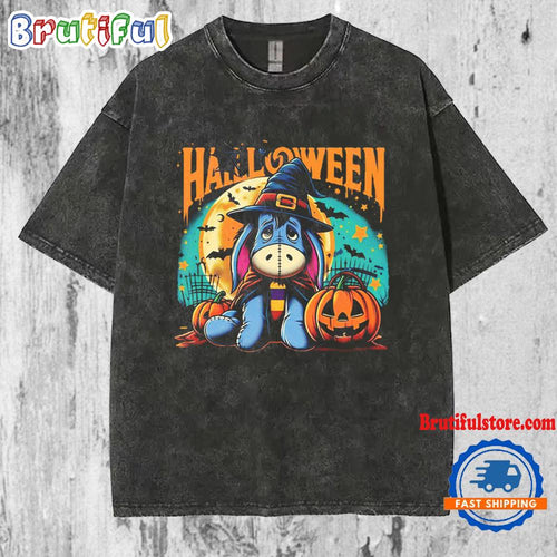 Eeyore Pumpkin Horror Halloween Mineral Wash T Shirt
