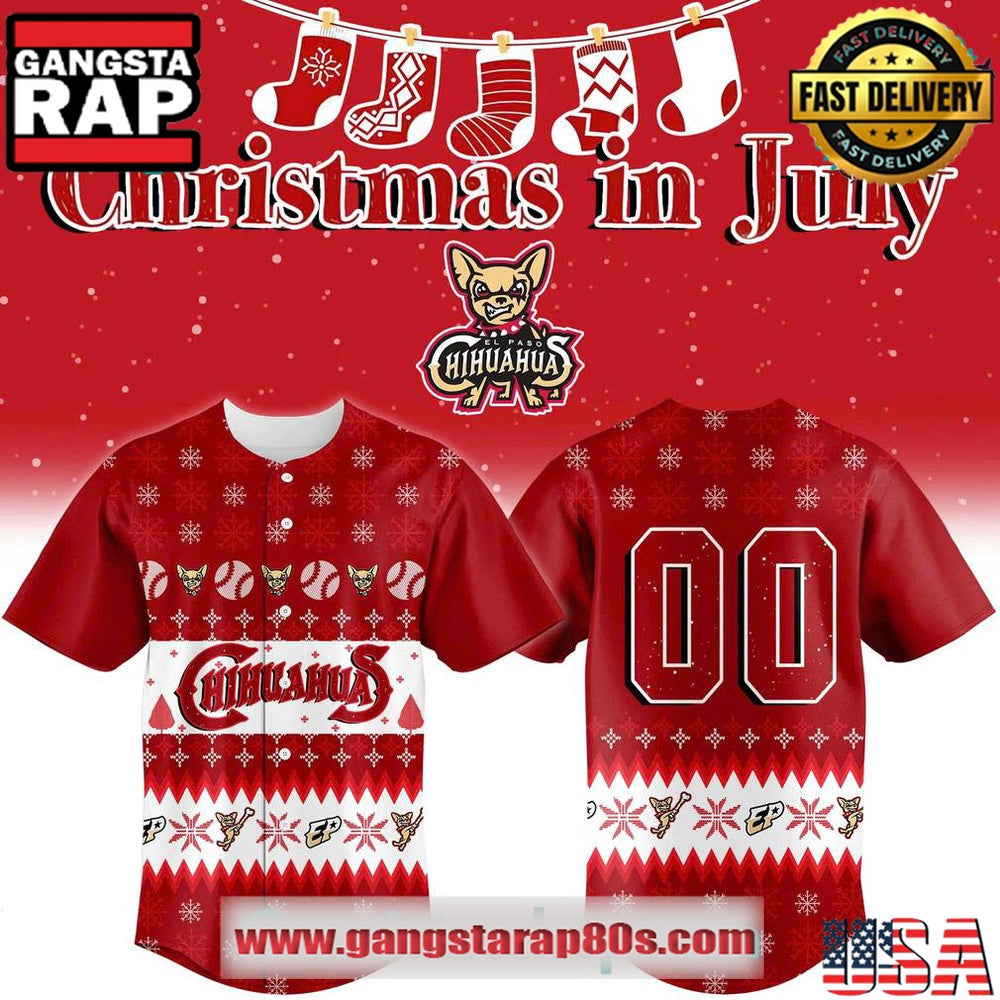 El Paso Chihuahuas Christmas in July 2025 Special Custom Number Baseball Jersey Shirt