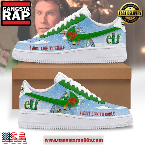 Elf I Just Like To Smile Christmas Limited Edition Air Force 1 Running Sneakers Shoes