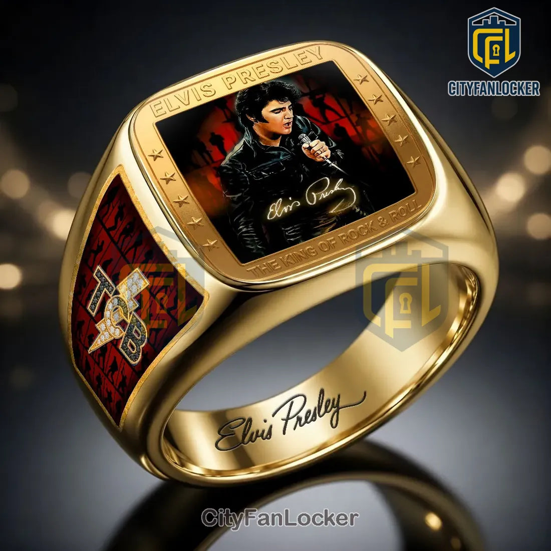 Elvis Presley Gold Plated King of Rock and Roll Commemorative Ring