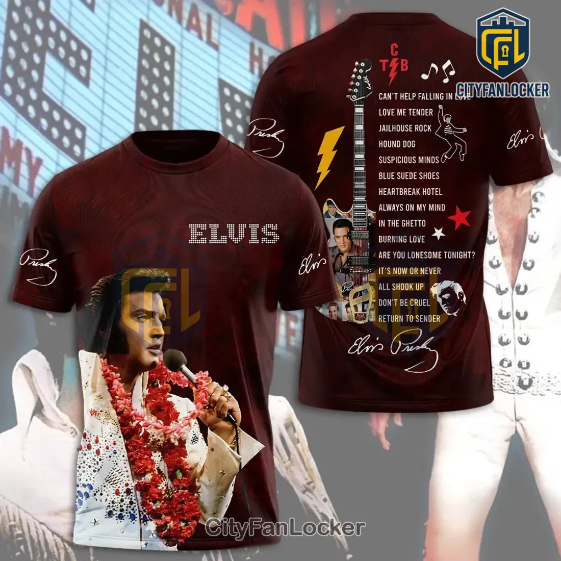 Elvis Presley Iconic Song List TCB Guitar 3D T-Shirt