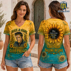 Elvis Presley Sunflower Yellow Turquoise V-Neck T-Shirt