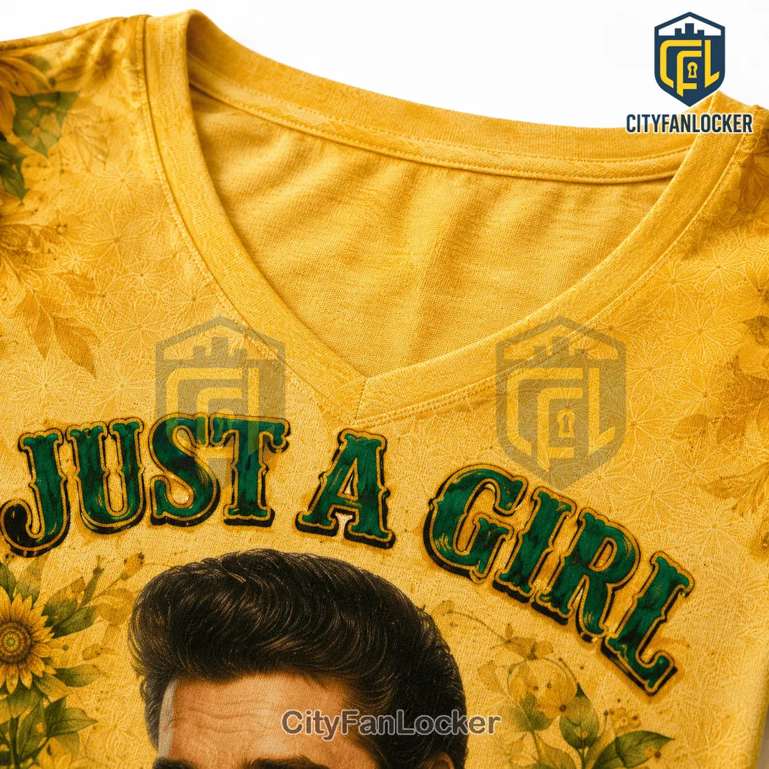 Elvis Presley Sunflower Yellow Turquoise V-Neck T-Shirt