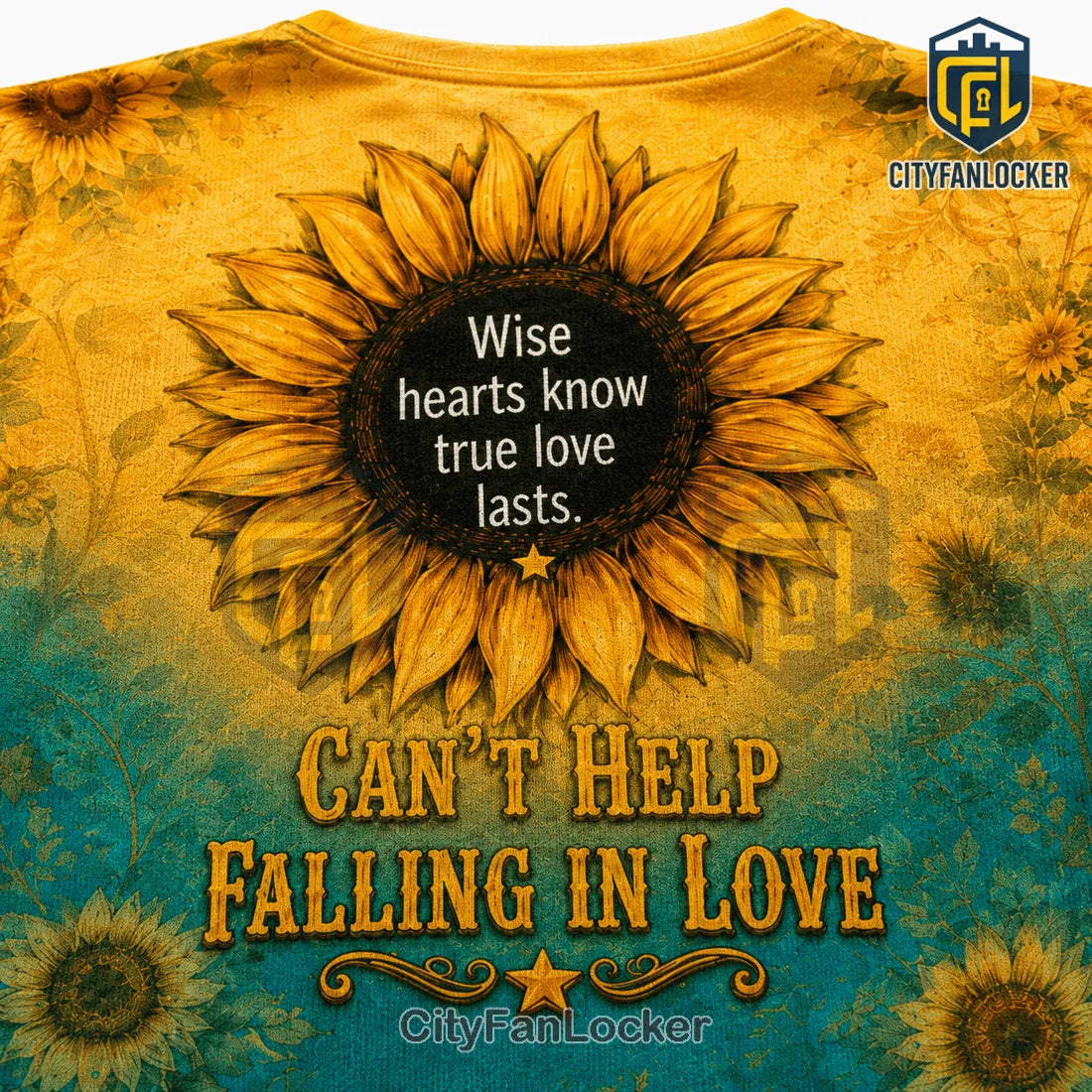 Elvis Presley Sunflower Yellow Turquoise V-Neck T-Shirt