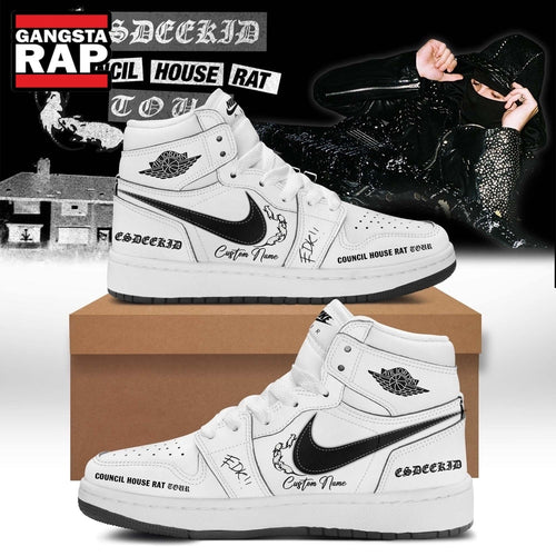 EsDeeKid Council House Rat Tour 2026 White Air Jordan 1 Hightop Shoes , Music Air Jordan 1 Shoes
