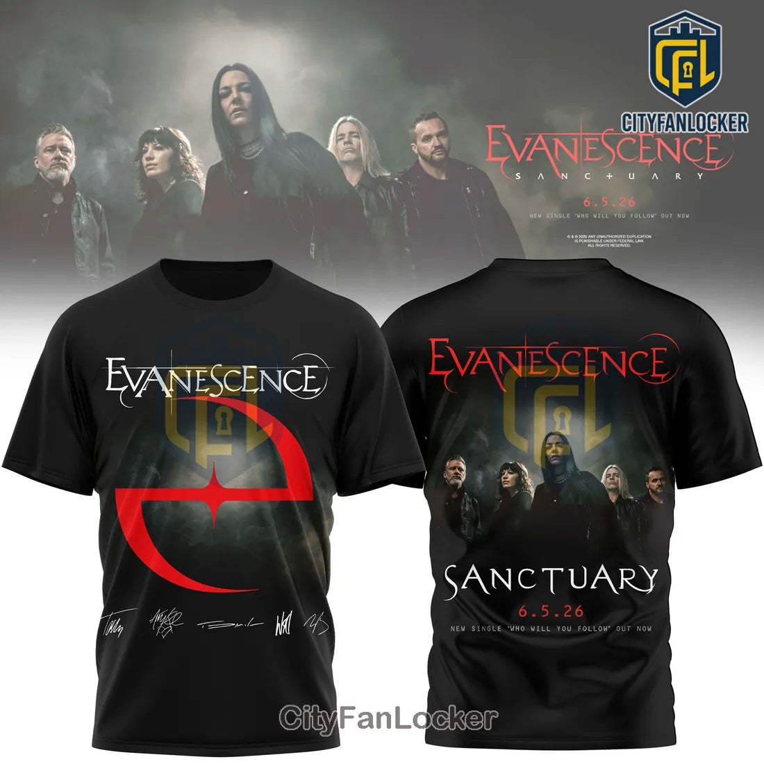 Evanescence Sanctuary Who Will You Follow Band Signatures T-Shirt