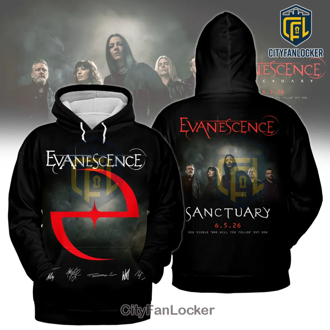 Evanescence Sanctuary Who Will You Follow Band Signatures T-Shirt