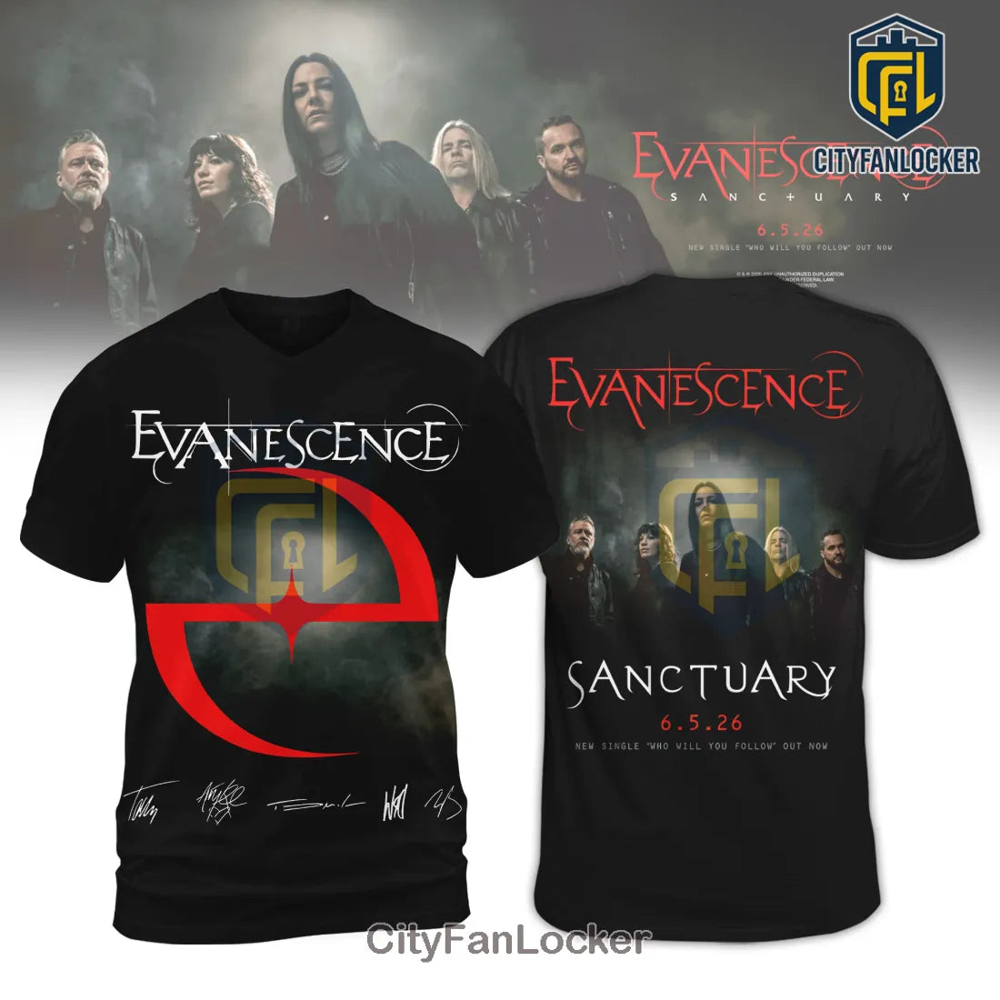Evanescence Sanctuary Who Will You Follow Band Signatures T-Shirt