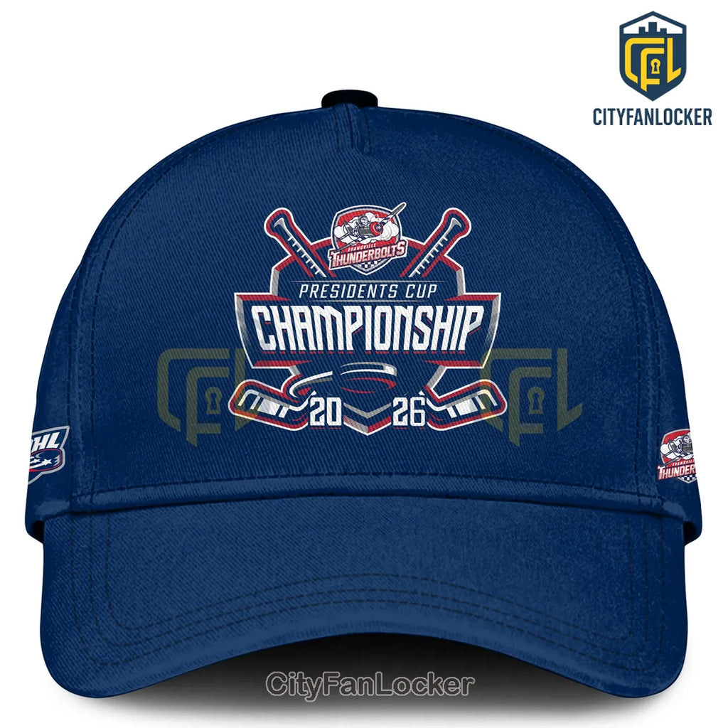 Evansville Thunderbolts 2026 Presidents Cup Back to Back Champions Navy Hoodie