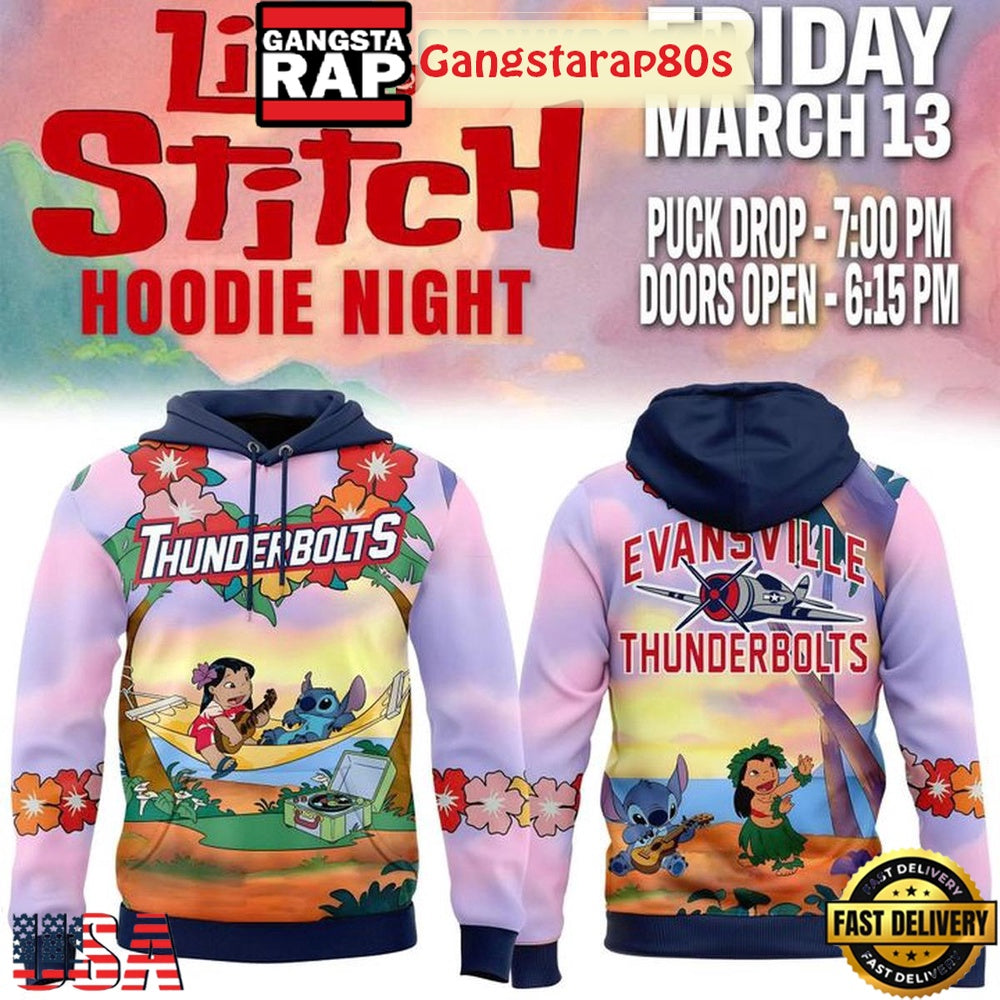 Evansville Thunderbolts Lilo & Stitch 2026 Unisex Hoodie