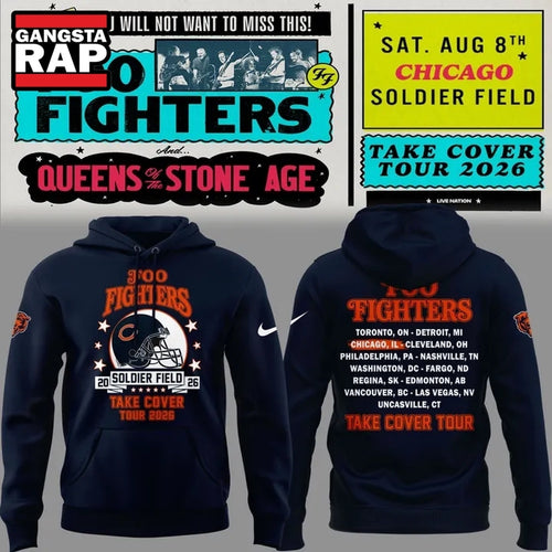 Exclusive Foo Fighters x Chicago Bears, Take Cover Tour 2026 Hoodie , Music Trend Shirt