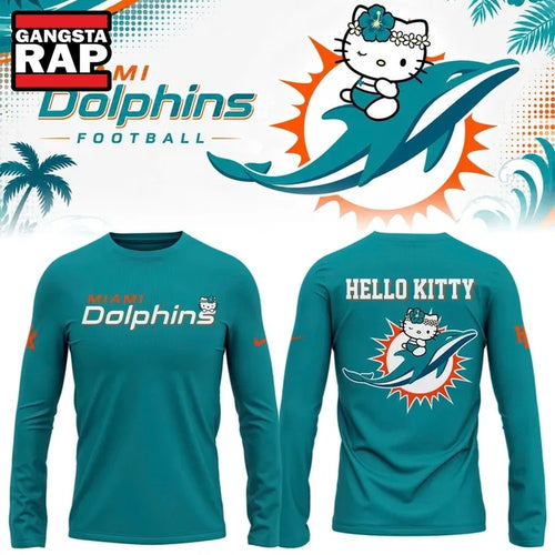 Exclusive Miami Dolphins x Hello Kitty 2026 Blue Long Sleeve Shirt , Music Trend Shirt