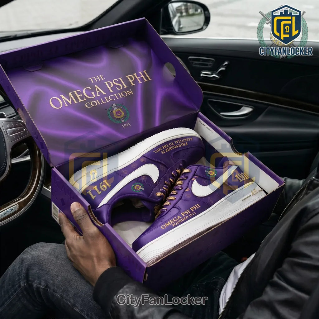 Exclusive Omega Psi Phi Purple Gold Air Force 1 Sneakers
