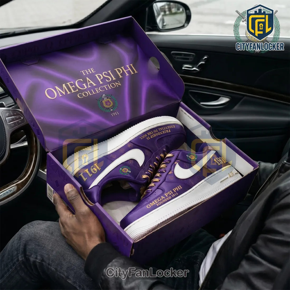 Exclusive Omega Psi Phi Purple Gold Air Force 1 Sneakers