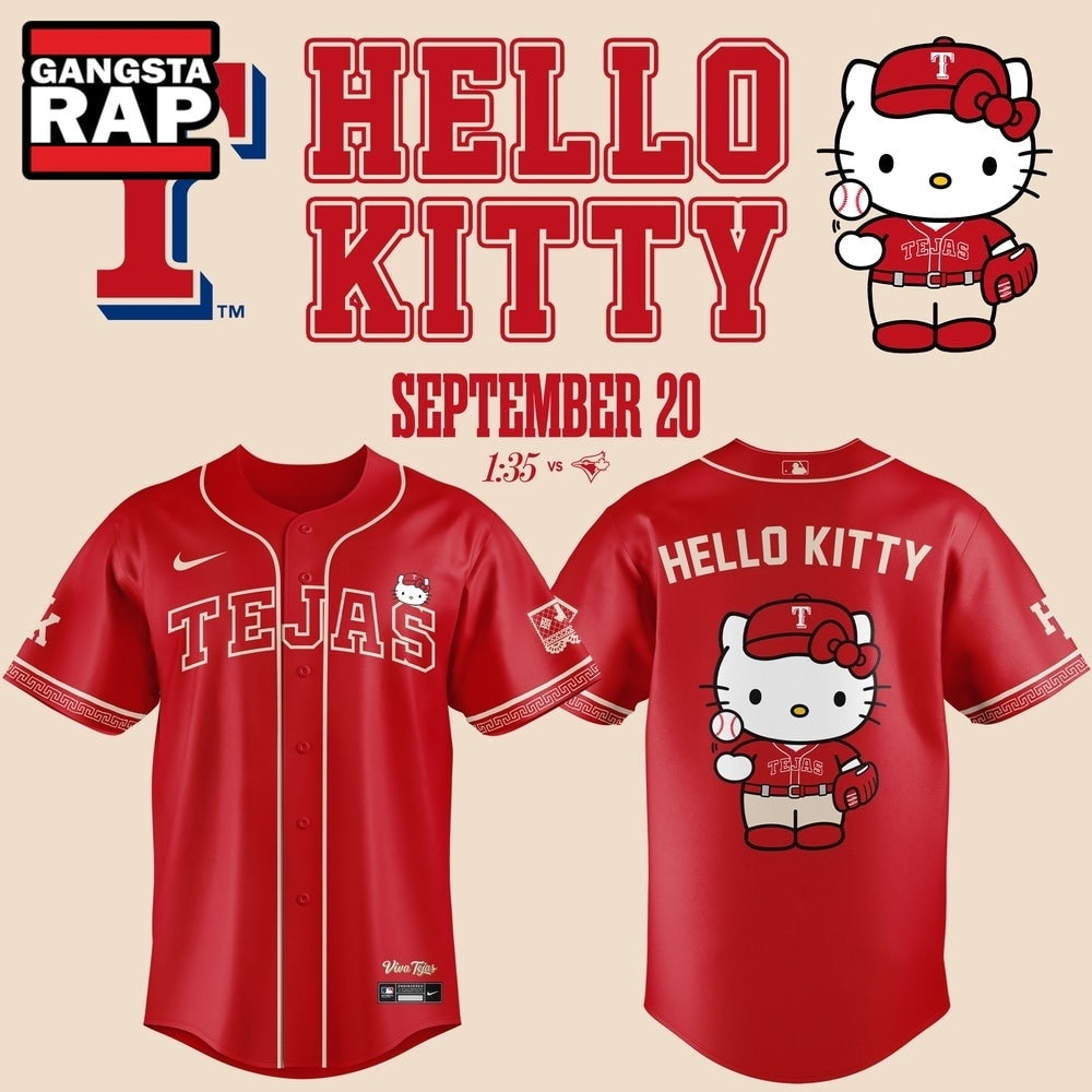 Exclusive Tejas City Connect Texas Rangers x Hello Kitty 2026 Baseball Jersey