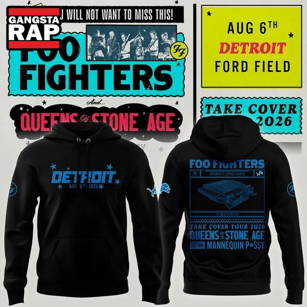 Exclusive Version Detroit Lions x Foo Fighters 2026 Black Hoodie , Music Trend Shirt