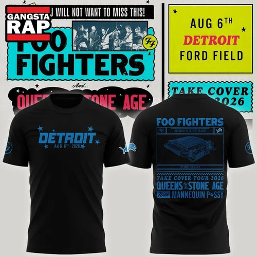 Exclusive Version Detroit Lions x Foo Fighters 2026 Black T Shirt , Music Trend Shirt