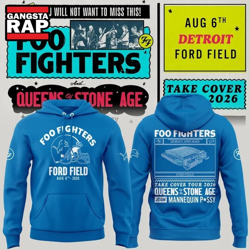 Exclusive Version Detroit Lions x Foo Fighters 2026 Blue Hoodie , Music Trend Shirt