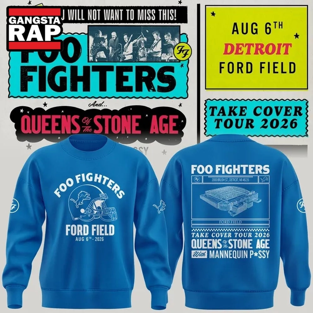 Exclusive Version Detroit Lions x Foo Fighters 2026 Blue Sweatshirt , Music Trend Shirt