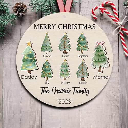 Family Christmas Tree Ornament - Personalized 2 Layers Wooden Ornament | Gifts for Family
