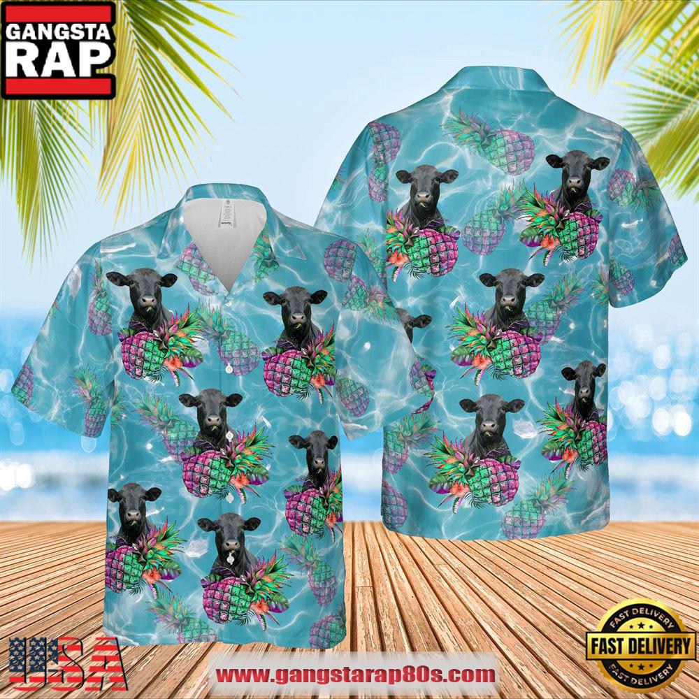 Black Angus Hawaiian Light Blue Shirts, Farm Hawaiian Shirt