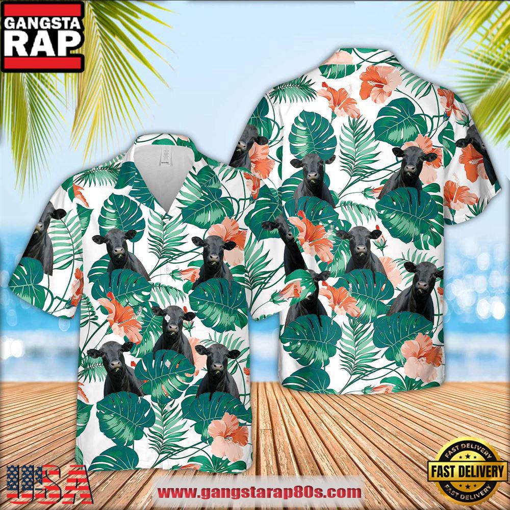Black Angus Pattern 3D Men Hawaiian Shirt, Farm Hawaiian Shirt