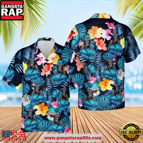 Black Angus Pattern Navy Hawaiian Shirts, Farm Hawaiian Shirt