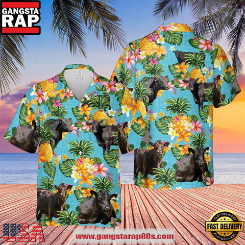 Black Angus Pineapple Summer 2 Pockets 3D Hawaiian Shirt, Farm Hawaiian Shirt
